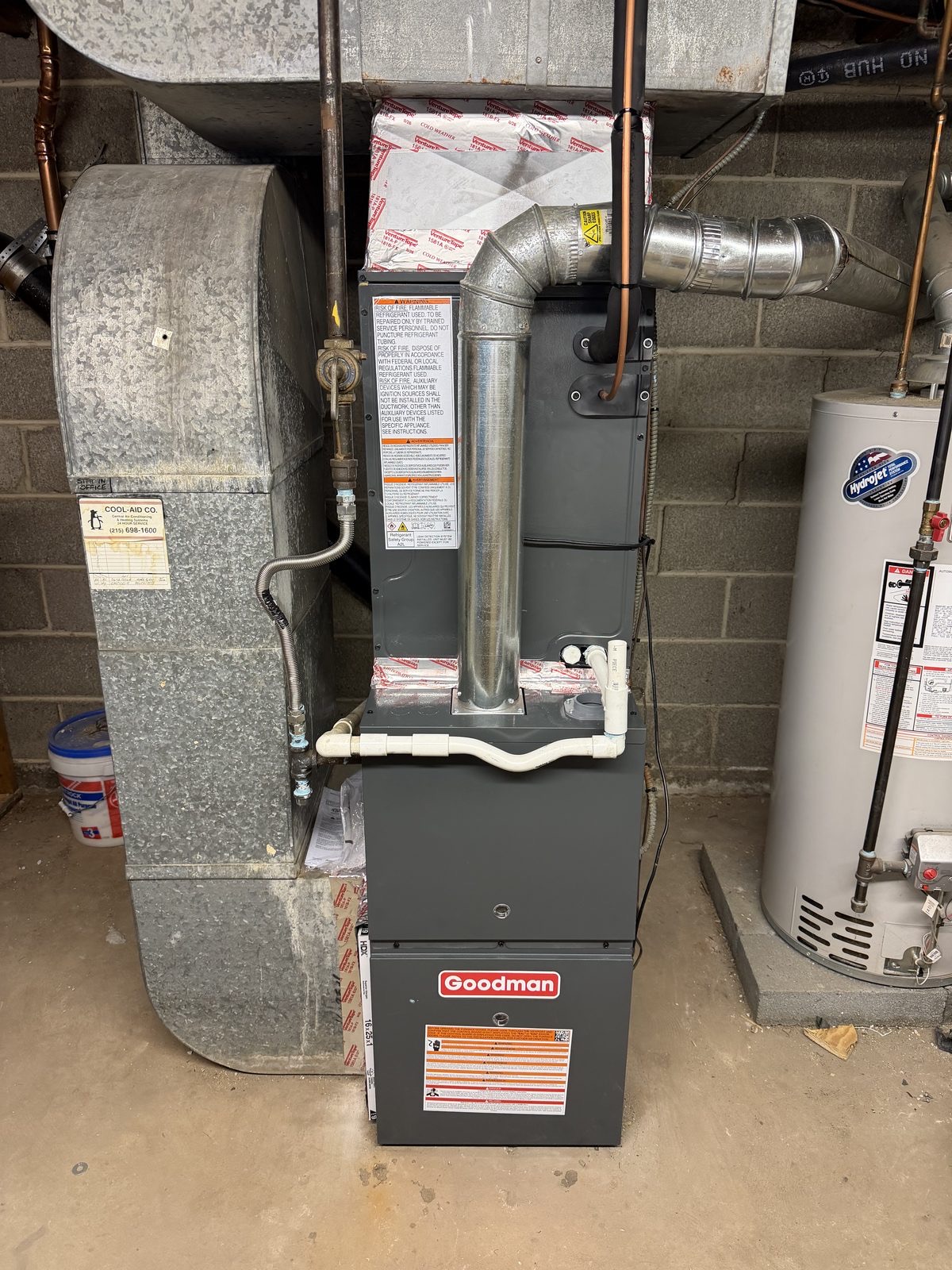 Second angle of the Goodman furnace and water heater crawlspace installation with new ductwork